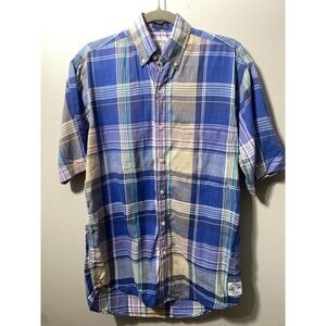 Vintage 90s Gant Salty Dog Plaid Short Sleeve Button Up Shirt Men's small BEACH